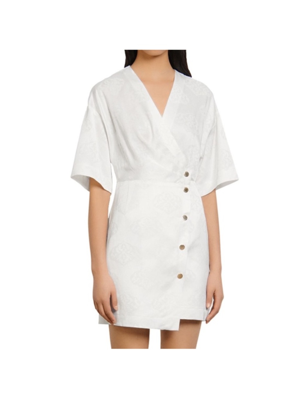 Sandro White Short Wrap Dress with Side Buttons